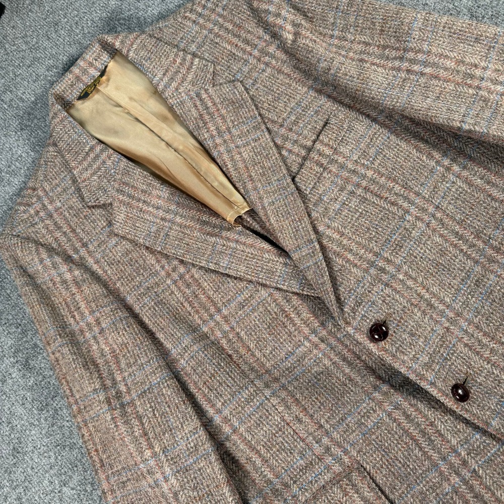 Vintage Union Made Wool Tweed Blazer Brown Plaid Herringbone Sport Coat Mens